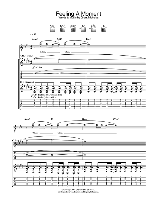 Preview Feeder Feeling A Moment Rock sheet music, notes and chords for Guitar Tab, SKU: 31896 sheet music, piano notes, chords, guitar tabs, score, transpose, transcribe, how to play, guide, download, learn, tutorial, progression, song, artist, awards, billboard, mtv, vh1, tour, single, album, release