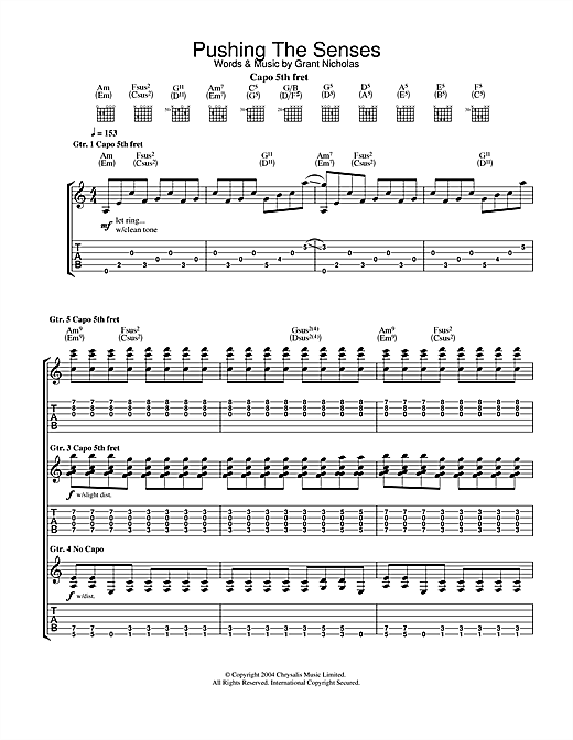 Preview Feeder Pushing The Senses Rock sheet music, notes and chords for Guitar Tab, SKU: 31899 sheet music, piano notes, chords, guitar tabs, score, transpose, transcribe, how to play, guide, download, learn, tutorial, progression, song, artist, awards, billboard, mtv, vh1, tour, single, album, release
