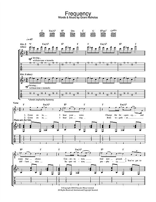 Preview Feeder Frequency Rock sheet music, notes and chords for Guitar Tab, SKU: 31900 sheet music, piano notes, chords, guitar tabs, score, transpose, transcribe, how to play, guide, download, learn, tutorial, progression, song, artist, awards, billboard, mtv, vh1, tour, single, album, release