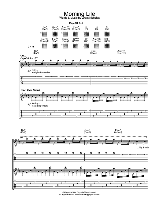 Preview Feeder Morning Life Rock sheet music, notes and chords for Guitar Tab, SKU: 31901 sheet music, piano notes, chords, guitar tabs, score, transpose, transcribe, how to play, guide, download, learn, tutorial, progression, song, artist, awards, billboard, mtv, vh1, tour, single, album, release