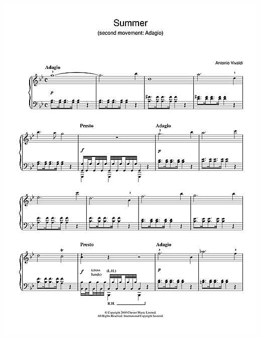 Preview Antonio Vivaldi Summer (2nd Movement: Adagio) Classical sheet music, notes and chords for Piano, SKU: 31907 sheet music, piano notes, chords, guitar tabs, score, transpose, transcribe, how to play, guide, download, learn, tutorial, progression, song, artist, awards, billboard, mtv, vh1, tour, single, album, release