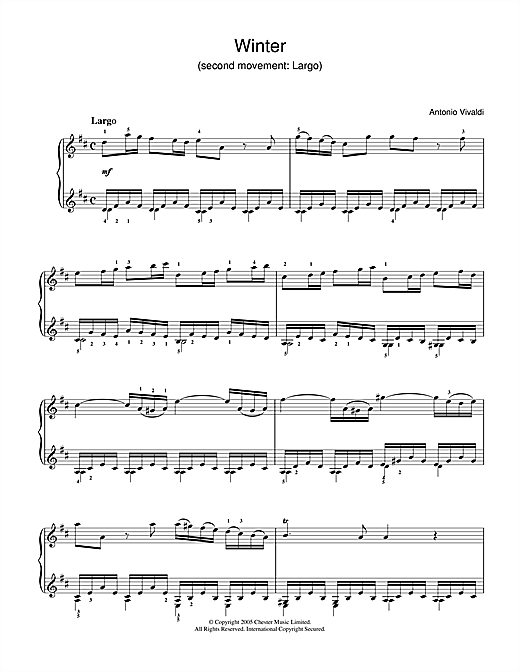 Preview Antonio Vivaldi Winter from The Four Seasons (Second movement: Largo) Classical sheet music, notes and chords for Piano, SKU: 31910 sheet music, piano notes, chords, guitar tabs, score, transpose, transcribe, how to play, guide, download, learn, tutorial, progression, song, artist, awards, billboard, mtv, vh1, tour, single, album, release