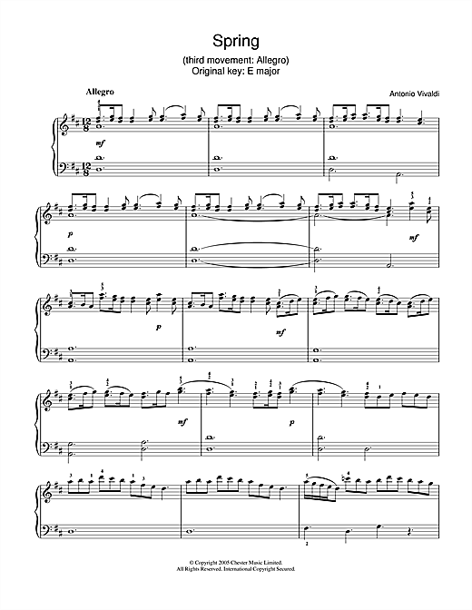 Preview Antonio Vivaldi Spring (3rd movement: Allegro) Classical sheet music, notes and chords for Piano, SKU: 31913 sheet music, piano notes, chords, guitar tabs, score, transpose, transcribe, how to play, guide, download, learn, tutorial, progression, song, artist, awards, billboard, mtv, vh1, tour, single, album, release