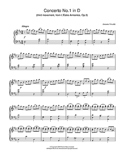 Preview Antonio Vivaldi Concerto No.1 (3rd Movement: Allegro) from ‘L'Estro Armonico' Op.3 Classical sheet music, notes and chords for Piano, SKU: 31917 sheet music, piano notes, chords, guitar tabs, score, transpose, transcribe, how to play, guide, download, learn, tutorial, progression, song, artist, awards, billboard, mtv, vh1, tour, single, album, release