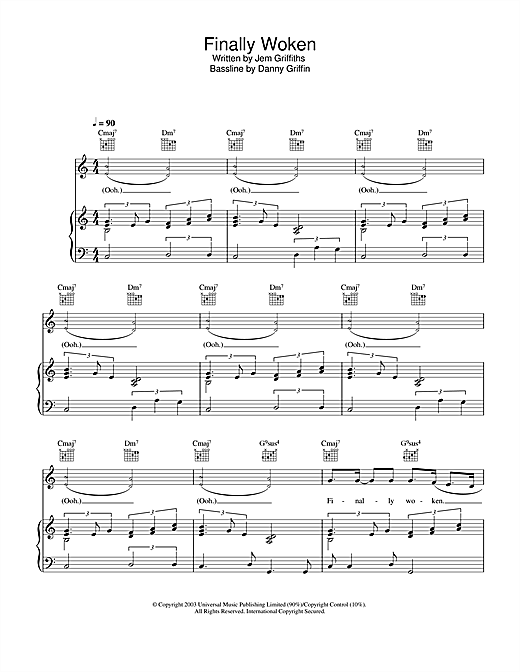 Preview Jem Finally Woken Pop sheet music, notes and chords for Piano, Vocal & Guitar (Right-Hand Melody), SKU: 31919 sheet music, piano notes, chords, guitar tabs, score, transpose, transcribe, how to play, guide, download, learn, tutorial, progression, song, artist, awards, billboard, mtv, vh1, tour, single, album, release