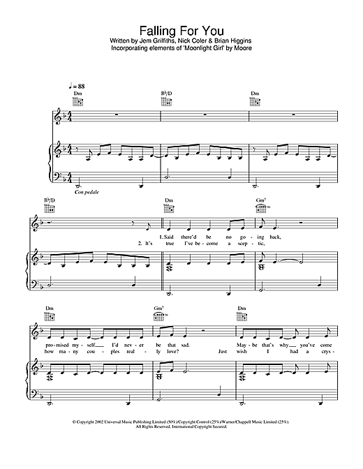 Preview Jem Falling For You Pop sheet music, notes and chords for Piano, Vocal & Guitar (Right-Hand Melody), SKU: 31925 sheet music, piano notes, chords, guitar tabs, score, transpose, transcribe, how to play, guide, download, learn, tutorial, progression, song, artist, awards, billboard, mtv, vh1, tour, single, album, release
