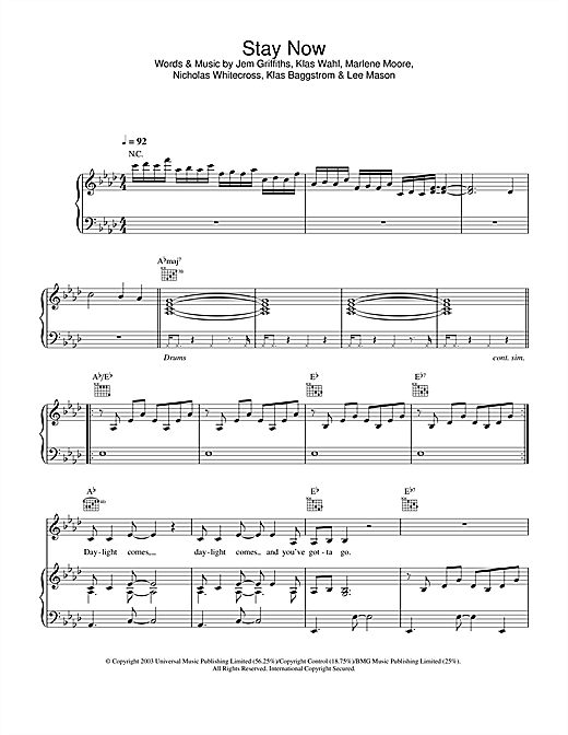 Preview Jem Stay Now Pop sheet music, notes and chords for Piano, Vocal & Guitar (Right-Hand Melody), SKU: 31926 sheet music, piano notes, chords, guitar tabs, score, transpose, transcribe, how to play, guide, download, learn, tutorial, progression, song, artist, awards, billboard, mtv, vh1, tour, single, album, release