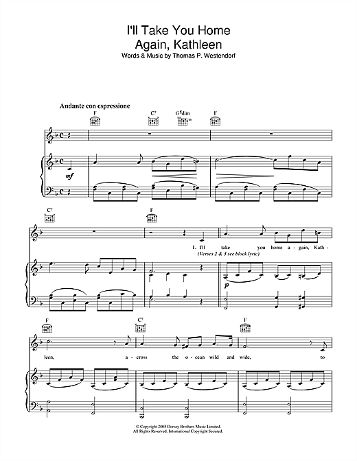 Preview Irish Folksong I'll Take You Home Again, Kathleen Traditional sheet music, notes and chords for Piano, Vocal & Guitar (Right-Hand Melody), SKU: 31937 sheet music, piano notes, chords, guitar tabs, score, transpose, transcribe, how to play, guide, download, learn, tutorial, progression, song, artist, awards, billboard, mtv, vh1, tour, single, album, release