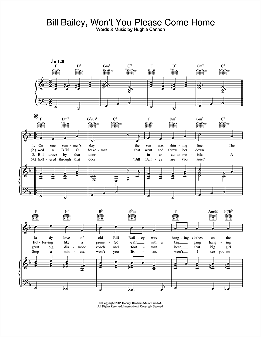 Preview Bobby Darin Bill Bailey Won't You Please Come Home Swing sheet music, notes and chords for Piano, Vocal & Guitar (Right-Hand Melody), SKU: 31950 sheet music, piano notes, chords, guitar tabs, score, transpose, transcribe, how to play, guide, download, learn, tutorial, progression, song, artist, awards, billboard, mtv, vh1, tour, single, album, release