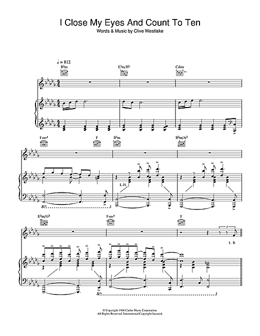 Preview Dusty Springfield I Close My Eyes And Count To Ten Pop sheet music, notes and chords for Piano, Vocal & Guitar, SKU: 31955 sheet music, piano notes, chords, guitar tabs, score, transpose, transcribe, how to play, guide, download, learn, tutorial, progression, song, artist, awards, billboard, mtv, vh1, tour, single, album, release