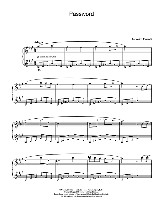 Preview Ludovico Einaudi Password Classical sheet music, notes and chords for Piano, SKU: 31976 sheet music, piano notes, chords, guitar tabs, score, transpose, transcribe, how to play, guide, download, learn, tutorial, progression, song, artist, awards, billboard, mtv, vh1, tour, single, album, release