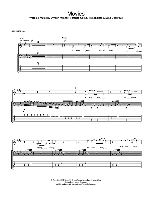 Preview Alien Ant Farm Movies Metal sheet music, notes and chords for Bass Guitar Tab, SKU: 31989 sheet music, piano notes, chords, guitar tabs, score, transpose, transcribe, how to play, guide, download, learn, tutorial, progression, song, artist, awards, billboard, mtv, vh1, tour, single, album, release