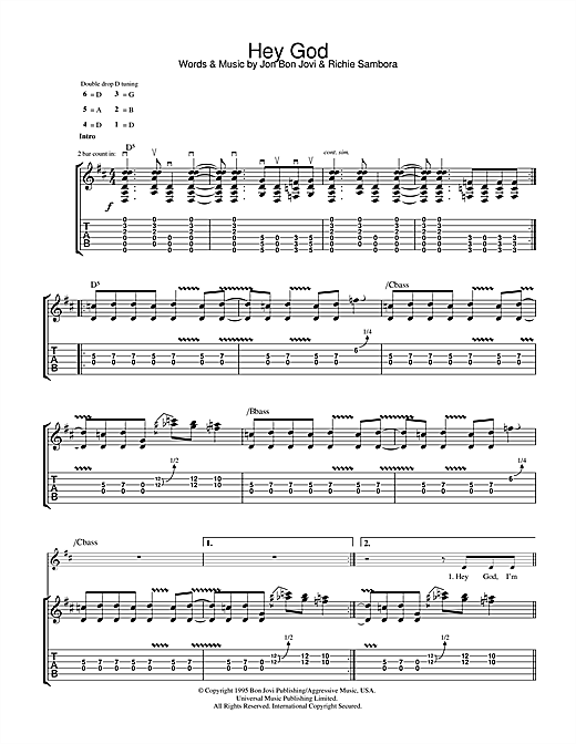 Preview Bon Jovi Hey God Rock sheet music, notes and chords for Guitar Tab, SKU: 31996 sheet music, piano notes, chords, guitar tabs, score, transpose, transcribe, how to play, guide, download, learn, tutorial, progression, song, artist, awards, billboard, mtv, vh1, tour, single, album, release