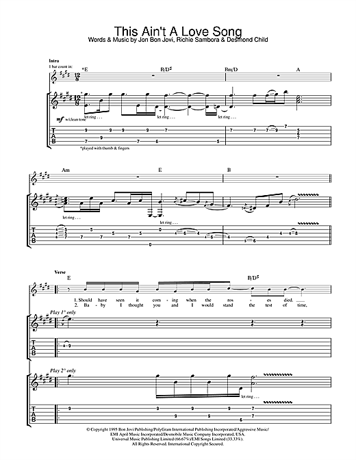 Preview Bon Jovi This Ain't A Love Song Rock sheet music, notes and chords for Guitar Tab, SKU: 32000 sheet music, piano notes, chords, guitar tabs, score, transpose, transcribe, how to play, guide, download, learn, tutorial, progression, song, artist, awards, billboard, mtv, vh1, tour, single, album, release