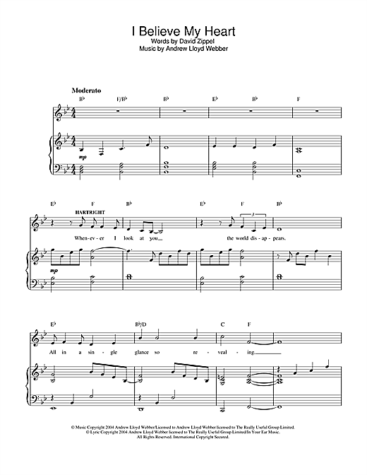 Preview Andrew Lloyd Webber I Believe My Heart (from The Woman In White) Musicals sheet music, notes and chords for Piano, Vocal & Guitar, SKU: 32004 sheet music, piano notes, chords, guitar tabs, score, transpose, transcribe, how to play, guide, download, learn, tutorial, progression, song, artist, awards, billboard, mtv, vh1, tour, single, album, release