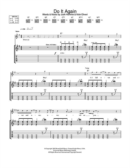 Preview Queens Of The Stone Age Do It Again Metal sheet music, notes and chords for Guitar Tab, SKU: 32005 sheet music, piano notes, chords, guitar tabs, score, transpose, transcribe, how to play, guide, download, learn, tutorial, progression, song, artist, awards, billboard, mtv, vh1, tour, single, album, release