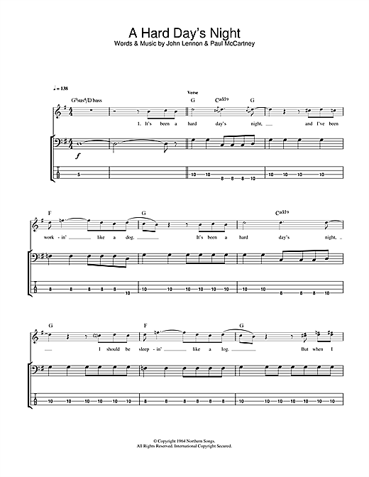 Preview The Beatles A Hard Day's Night Pop sheet music, notes and chords for Bass Guitar Tab, SKU: 32011 sheet music, piano notes, chords, guitar tabs, score, transpose, transcribe, how to play, guide, download, learn, tutorial, progression, song, artist, awards, billboard, mtv, vh1, tour, single, album, release