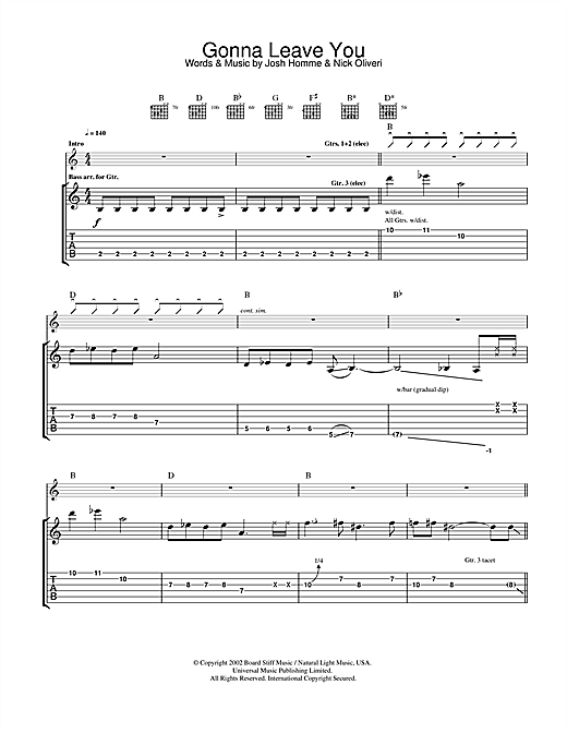 Preview Queens Of The Stone Age Gonna Leave You Metal sheet music, notes and chords for Guitar Tab, SKU: 32025 sheet music, piano notes, chords, guitar tabs, score, transpose, transcribe, how to play, guide, download, learn, tutorial, progression, song, artist, awards, billboard, mtv, vh1, tour, single, album, release
