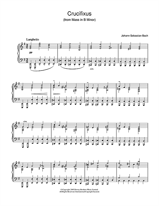 Preview Johann Sebastian Bach Crucifixus (from Mass In B Minor) Classical sheet music, notes and chords for Piano, SKU: 32051 sheet music, piano notes, chords, guitar tabs, score, transpose, transcribe, how to play, guide, download, learn, tutorial, progression, song, artist, awards, billboard, mtv, vh1, tour, single, album, release