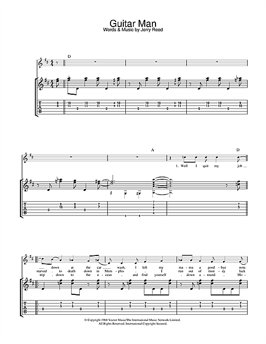 Preview Elvis Presley Guitar Man Rock N Roll sheet music, notes and chords for Guitar Tab, SKU: 32074 sheet music, piano notes, chords, guitar tabs, score, transpose, transcribe, how to play, guide, download, learn, tutorial, progression, song, artist, awards, billboard, mtv, vh1, tour, single, album, release