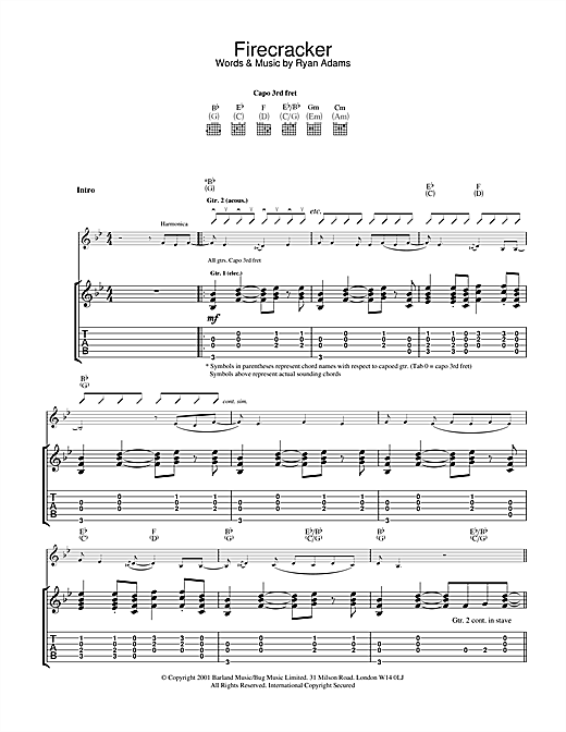 Preview Ryan Adams Firecracker Rock sheet music, notes and chords for Guitar Tab, SKU: 32090 sheet music, piano notes, chords, guitar tabs, score, transpose, transcribe, how to play, guide, download, learn, tutorial, progression, song, artist, awards, billboard, mtv, vh1, tour, single, album, release