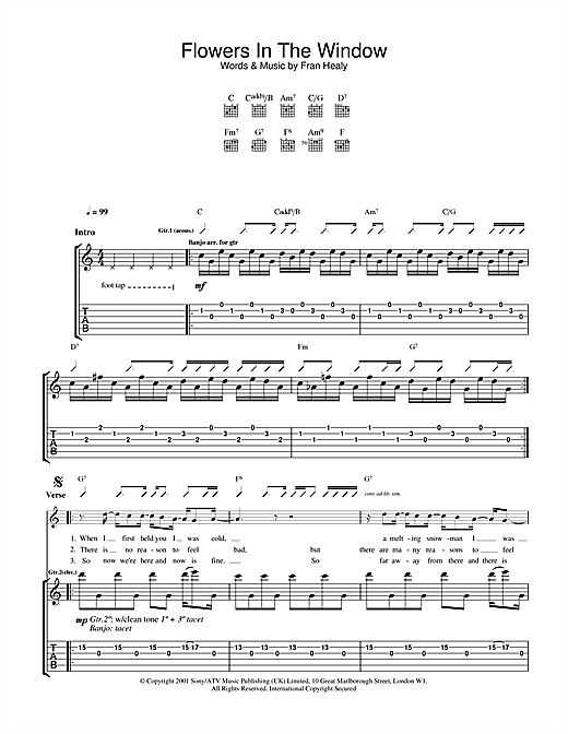 Preview Travis Flowers In The Window Rock sheet music, notes and chords for Guitar Tab, SKU: 32091 sheet music, piano notes, chords, guitar tabs, score, transpose, transcribe, how to play, guide, download, learn, tutorial, progression, song, artist, awards, billboard, mtv, vh1, tour, single, album, release
