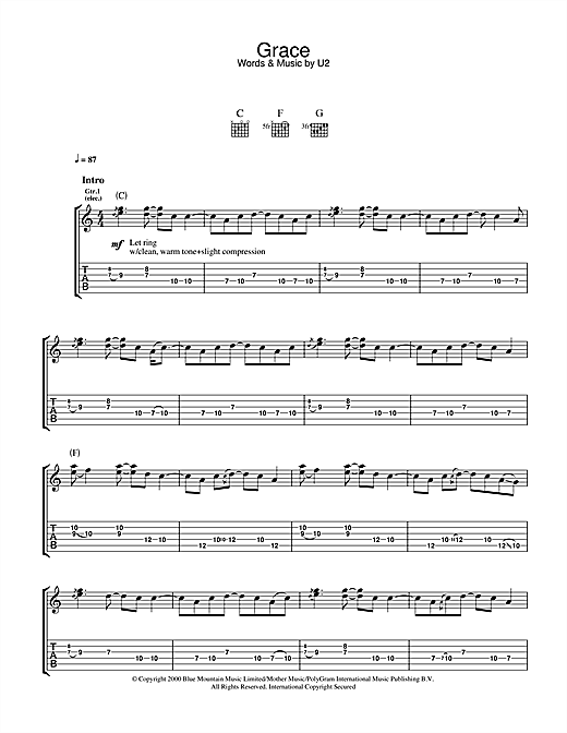 Preview U2 Grace Rock sheet music, notes and chords for Guitar Tab, SKU: 32096 sheet music, piano notes, chords, guitar tabs, score, transpose, transcribe, how to play, guide, download, learn, tutorial, progression, song, artist, awards, billboard, mtv, vh1, tour, single, album, release