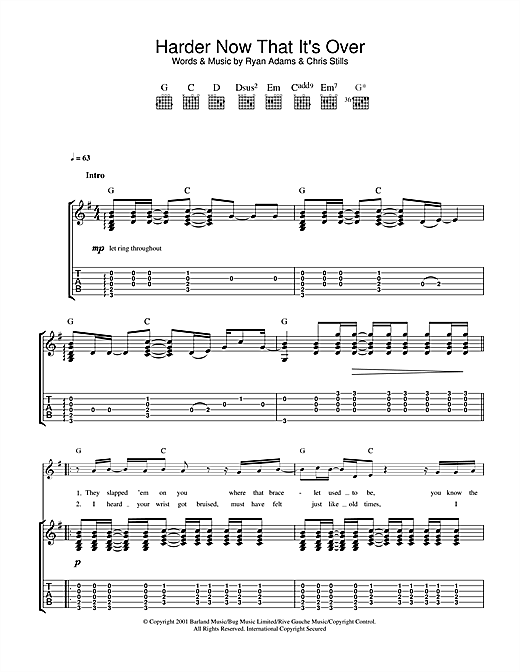 Preview Ryan Adams Harder Now That It's Over Rock sheet music, notes and chords for Guitar Tab, SKU: 32097 sheet music, piano notes, chords, guitar tabs, score, transpose, transcribe, how to play, guide, download, learn, tutorial, progression, song, artist, awards, billboard, mtv, vh1, tour, single, album, release