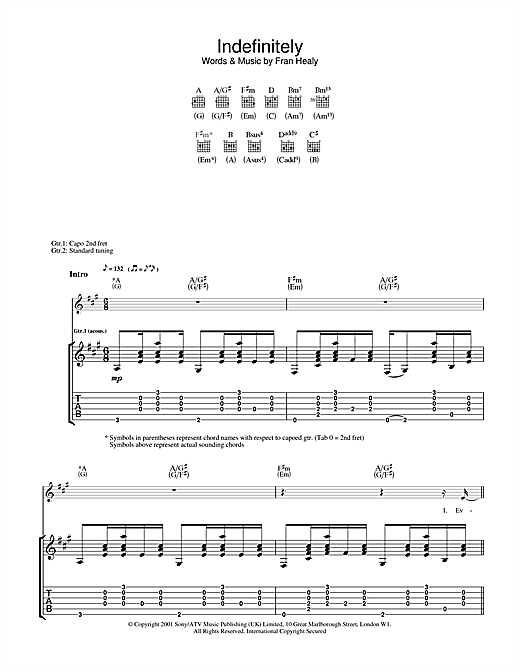 Preview Travis Indefinitely Rock sheet music, notes and chords for Guitar Tab, SKU: 32100 sheet music, piano notes, chords, guitar tabs, score, transpose, transcribe, how to play, guide, download, learn, tutorial, progression, song, artist, awards, billboard, mtv, vh1, tour, single, album, release