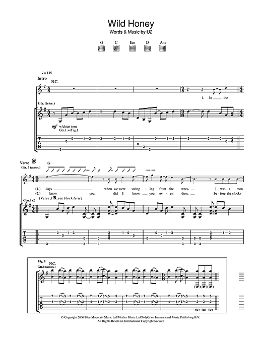 Preview U2 Wild Honey Rock sheet music, notes and chords for Guitar Tab, SKU: 32131 sheet music, piano notes, chords, guitar tabs, score, transpose, transcribe, how to play, guide, download, learn, tutorial, progression, song, artist, awards, billboard, mtv, vh1, tour, single, album, release