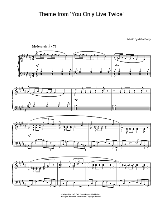 Preview Nancy Sinatra You Only Live Twice (theme from the James Bond film) Pop sheet music, notes and chords for Piano, SKU: 32133 sheet music, piano notes, chords, guitar tabs, score, transpose, transcribe, how to play, guide, download, learn, tutorial, progression, song, artist, awards, billboard, mtv, vh1, tour, single, album, release