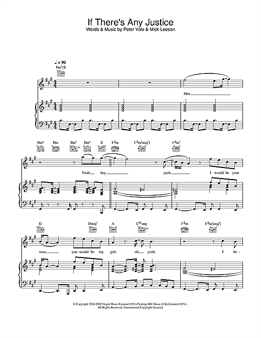 Preview Lemar If There's Any Justice Pop sheet music, notes and chords for Piano, Vocal & Guitar (Right-Hand Melody), SKU: 32134 sheet music, piano notes, chords, guitar tabs, score, transpose, transcribe, how to play, guide, download, learn, tutorial, progression, song, artist, awards, billboard, mtv, vh1, tour, single, album, release