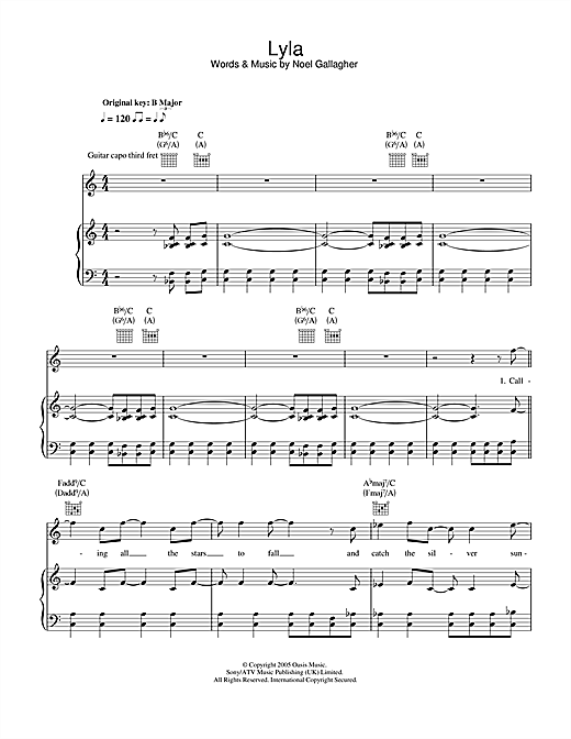 Preview Oasis Lyla Rock sheet music, notes and chords for Piano, Vocal & Guitar (Right-Hand Melody), SKU: 32148 sheet music, piano notes, chords, guitar tabs, score, transpose, transcribe, how to play, guide, download, learn, tutorial, progression, song, artist, awards, billboard, mtv, vh1, tour, single, album, release