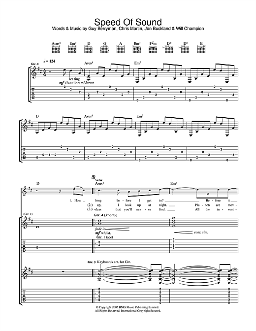 Preview Coldplay Speed Of Sound Rock sheet music, notes and chords for Guitar Tab, SKU: 32149 sheet music, piano notes, chords, guitar tabs, score, transpose, transcribe, how to play, guide, download, learn, tutorial, progression, song, artist, awards, billboard, mtv, vh1, tour, single, album, release
