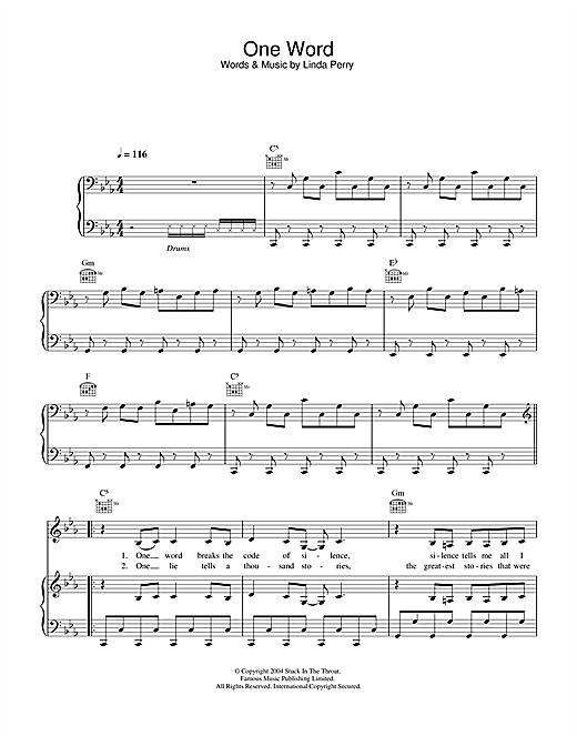 Preview Kelly Osbourne One Word Pop sheet music, notes and chords for Piano, Vocal & Guitar (Right-Hand Melody), SKU: 32151 sheet music, piano notes, chords, guitar tabs, score, transpose, transcribe, how to play, guide, download, learn, tutorial, progression, song, artist, awards, billboard, mtv, vh1, tour, single, album, release