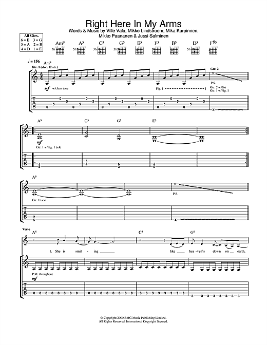 Preview HIM Right Here In My Arms Metal sheet music, notes and chords for Guitar Tab, SKU: 32158 sheet music, piano notes, chords, guitar tabs, score, transpose, transcribe, how to play, guide, download, learn, tutorial, progression, song, artist, awards, billboard, mtv, vh1, tour, single, album, release