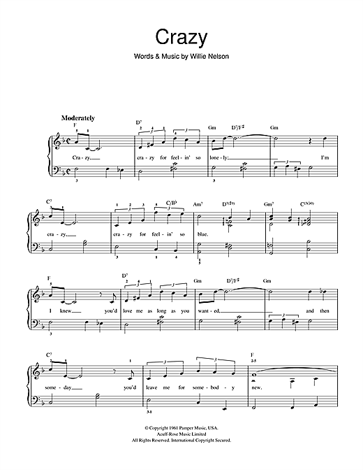 Preview Willie Nelson Crazy Jazz sheet music, notes and chords for Beginner Piano, SKU: 32165 sheet music, piano notes, chords, guitar tabs, score, transpose, transcribe, how to play, guide, download, learn, tutorial, progression, song, artist, awards, billboard, mtv, vh1, tour, single, album, release