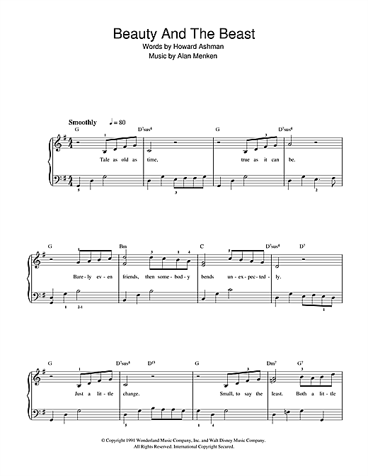 Preview Alan Menken Beauty And The Beast Film and TV sheet music, notes and chords for Beginner Piano, SKU: 32179 sheet music, piano notes, chords, guitar tabs, score, transpose, transcribe, how to play, guide, download, learn, tutorial, progression, song, artist, awards, billboard, mtv, vh1, tour, single, album, release
