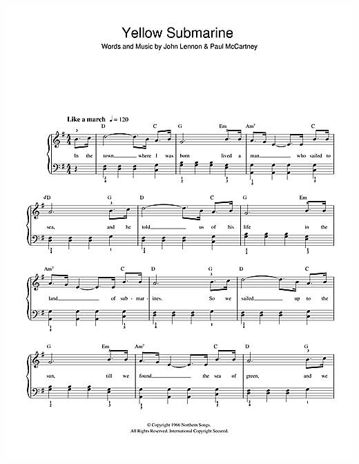 Preview The Beatles Yellow Submarine Pop sheet music, notes and chords for Beginner Piano, SKU: 32182 sheet music, piano notes, chords, guitar tabs, score, transpose, transcribe, how to play, guide, download, learn, tutorial, progression, song, artist, awards, billboard, mtv, vh1, tour, single, album, release