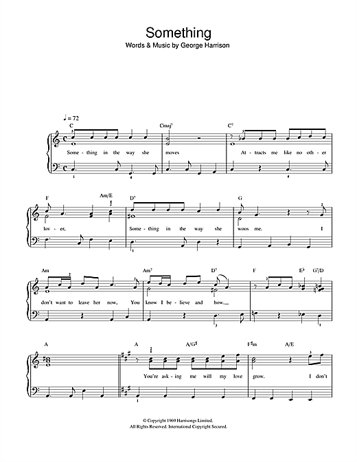 Preview The Beatles Something Pop sheet music, notes and chords for Beginner Piano, SKU: 32187 sheet music, piano notes, chords, guitar tabs, score, transpose, transcribe, how to play, guide, download, learn, tutorial, progression, song, artist, awards, billboard, mtv, vh1, tour, single, album, release