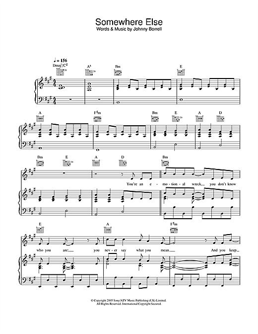 Preview Razorlight Somewhere Else Rock sheet music, notes and chords for Piano, Vocal & Guitar (Right-Hand Melody), SKU: 32194 sheet music, piano notes, chords, guitar tabs, score, transpose, transcribe, how to play, guide, download, learn, tutorial, progression, song, artist, awards, billboard, mtv, vh1, tour, single, album, release