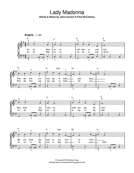 Preview The Beatles Lady Madonna Pop sheet music, notes and chords for Beginner Piano, SKU: 32196 sheet music, piano notes, chords, guitar tabs, score, transpose, transcribe, how to play, guide, download, learn, tutorial, progression, song, artist, awards, billboard, mtv, vh1, tour, single, album, release