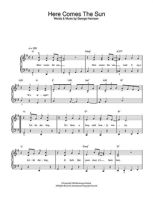 Preview The Beatles Here Comes The Sun Pop sheet music, notes and chords for Beginner Piano, SKU: 32201 sheet music, piano notes, chords, guitar tabs, score, transpose, transcribe, how to play, guide, download, learn, tutorial, progression, song, artist, awards, billboard, mtv, vh1, tour, single, album, release