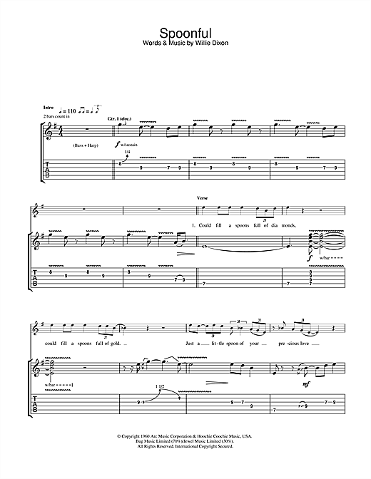 Preview Cream Spoonful Rock sheet music, notes and chords for Guitar Tab, SKU: 32212 sheet music, piano notes, chords, guitar tabs, score, transpose, transcribe, how to play, guide, download, learn, tutorial, progression, song, artist, awards, billboard, mtv, vh1, tour, single, album, release
