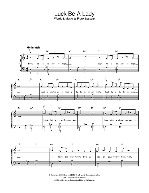 Preview Frank Sinatra Luck, Be A Lady (from Guys And Dolls) Jazz sheet music, notes and chords for Beginner Piano, SKU: 32224 sheet music, piano notes, chords, guitar tabs, score, transpose, transcribe, how to play, guide, download, learn, tutorial, progression, song, artist, awards, billboard, mtv, vh1, tour, single, album, release