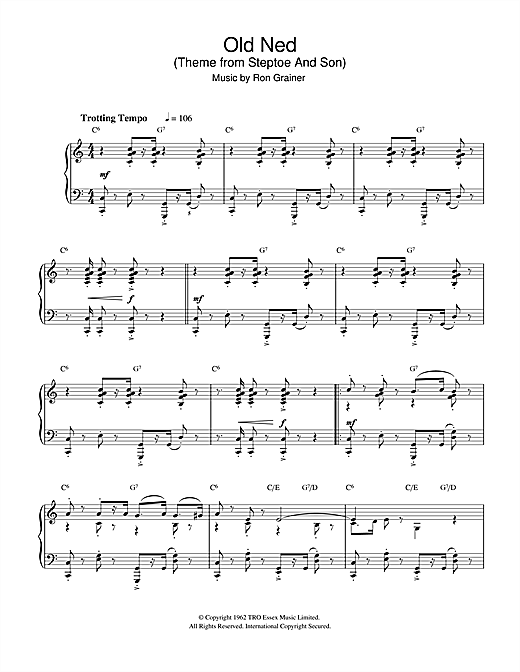 Preview Ron Grainer Old Ned (theme from Steptoe And Son) Film and TV sheet music, notes and chords for Piano, SKU: 32241 sheet music, piano notes, chords, guitar tabs, score, transpose, transcribe, how to play, guide, download, learn, tutorial, progression, song, artist, awards, billboard, mtv, vh1, tour, single, album, release
