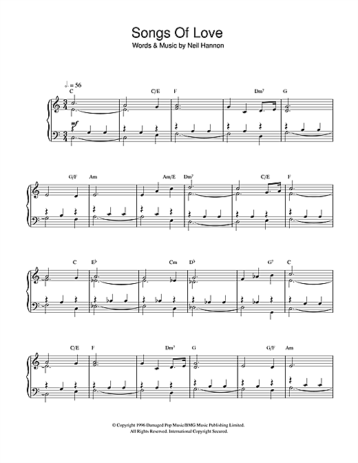 Preview Neil Hannon Songs Of Love (theme from Father Ted) Film and TV sheet music, notes and chords for Piano, SKU: 32243 sheet music, piano notes, chords, guitar tabs, score, transpose, transcribe, how to play, guide, download, learn, tutorial, progression, song, artist, awards, billboard, mtv, vh1, tour, single, album, release