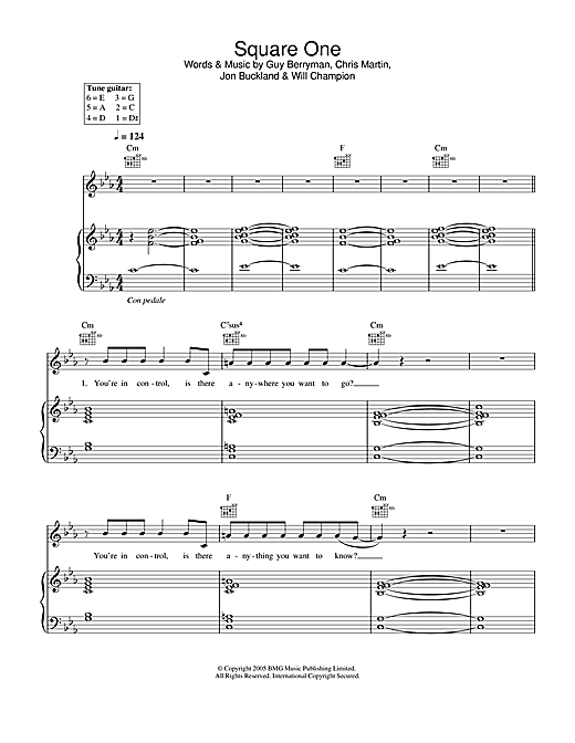 Preview Coldplay Square One Rock sheet music, notes and chords for Piano, Vocal & Guitar, SKU: 32249 sheet music, piano notes, chords, guitar tabs, score, transpose, transcribe, how to play, guide, download, learn, tutorial, progression, song, artist, awards, billboard, mtv, vh1, tour, single, album, release
