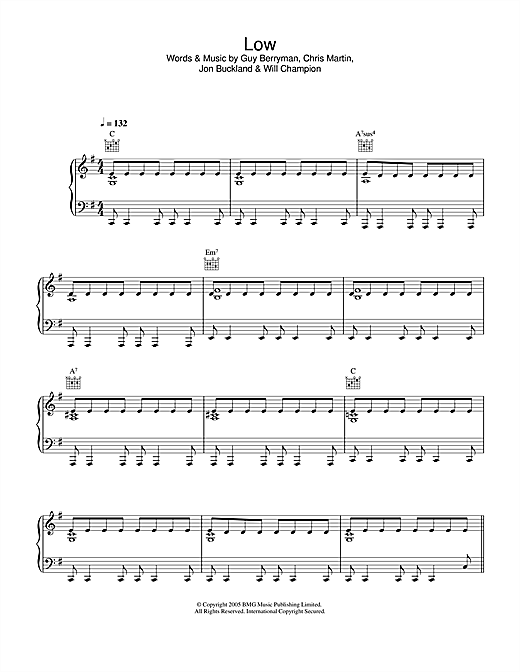 Preview Coldplay Low Rock sheet music, notes and chords for Piano, Vocal & Guitar, SKU: 32253 sheet music, piano notes, chords, guitar tabs, score, transpose, transcribe, how to play, guide, download, learn, tutorial, progression, song, artist, awards, billboard, mtv, vh1, tour, single, album, release