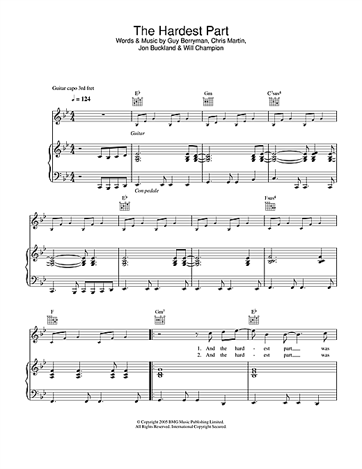 Preview Coldplay The Hardest Part Rock sheet music, notes and chords for Piano, Vocal & Guitar, SKU: 32254 sheet music, piano notes, chords, guitar tabs, score, transpose, transcribe, how to play, guide, download, learn, tutorial, progression, song, artist, awards, billboard, mtv, vh1, tour, single, album, release